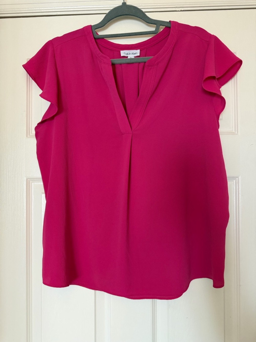 Calvin Klein Bright Fuchsia V-Neck Flutter Sleeve Blouse